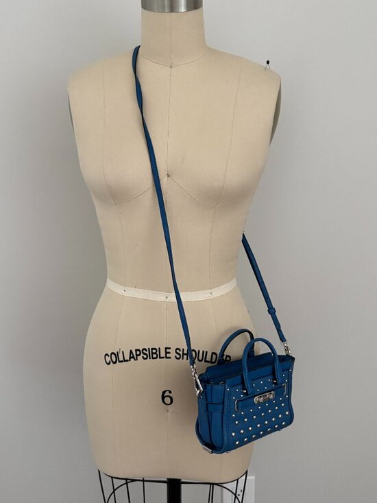 Coach Handbags - Coach Swagger 15 Blue Pebble Leather Ombre Rivets Crossbody Bag Quiet Luxury